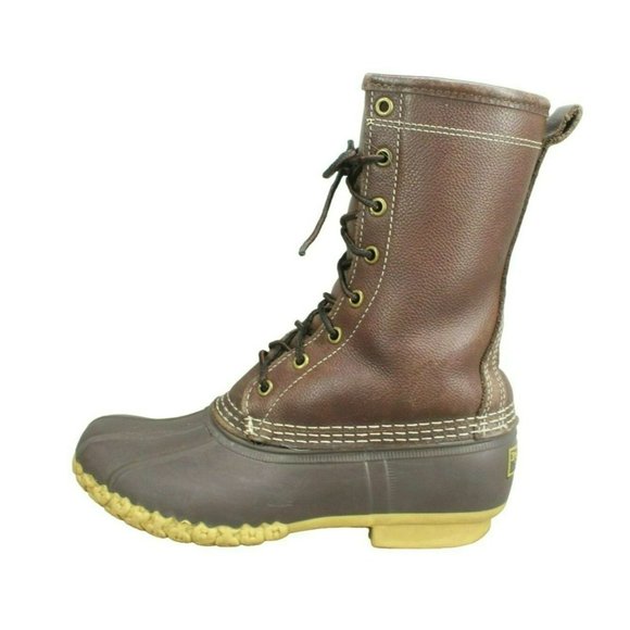 L.L. Bean Shoes - LL Bean Brown Leather Lace Up Shearling Lined Mid Calf Duck Boots Size 7 M